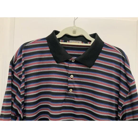 Peter Millar Polo XXL Mens Black Gray Striped Short Sleeve Summer Comfort - Picture 2 of 9